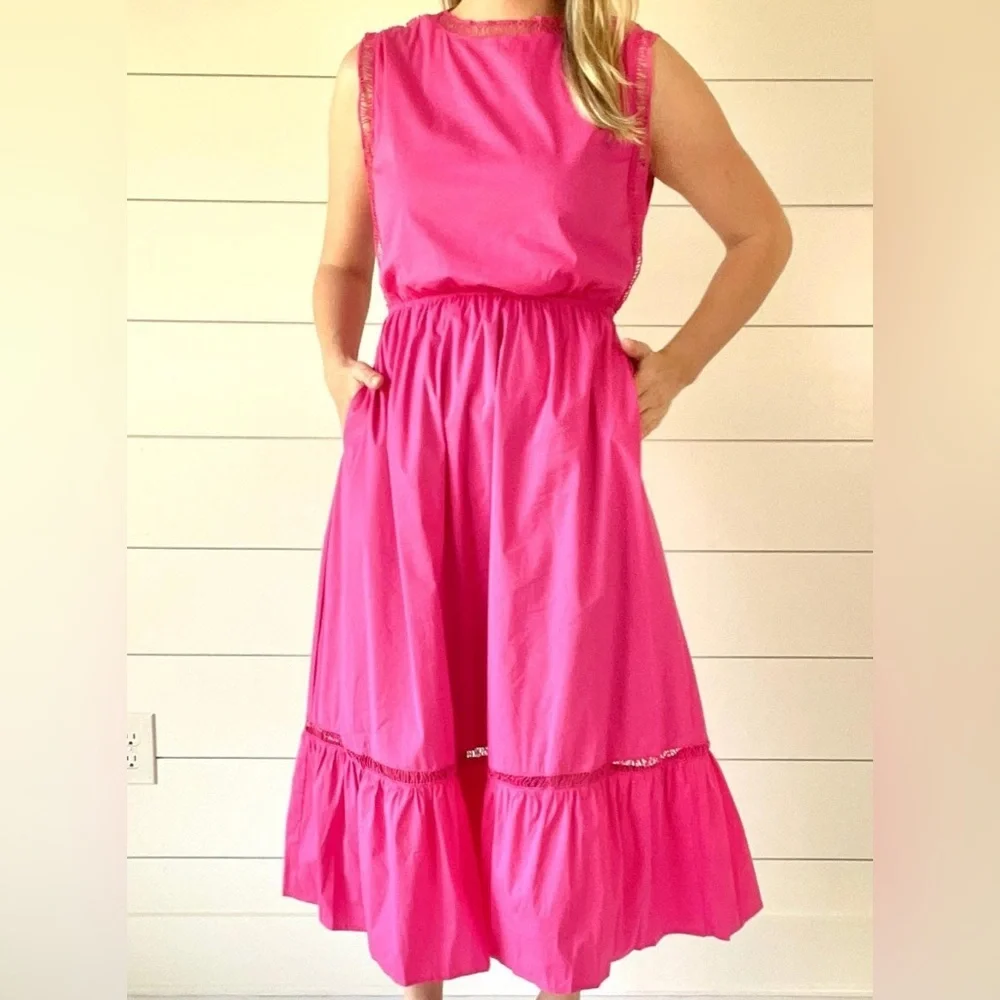 Strut & Bolt Ladder Trim Midi Dress Fuschia Size Large - Picture 1 of 7
